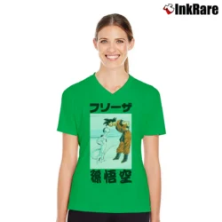 Women’s Goku Vs Frieza Dragon Ball Z Classic Battle V-Neck Tee in irish green | Chic Neckline, Soft Texture