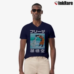 Men’s Goku Vs Frieza Staredown Dragon Ball Z V-Neck Tee in navy | Sharp, Breathable, Everyday Staple