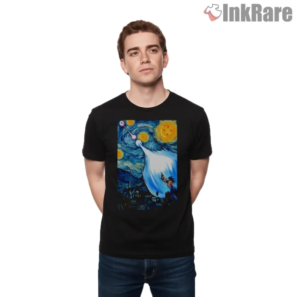 Goku Vs Vegeta Starry Night Battle Shirt on black short sleeve shirt for men graphic tee