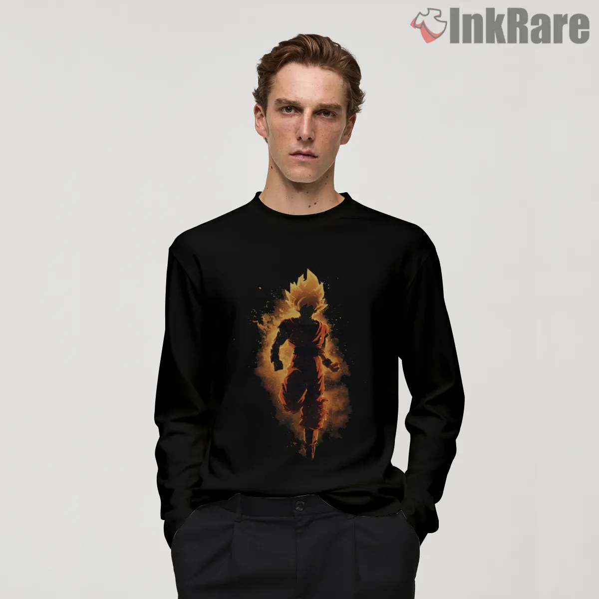 Goku Walking Into Fiery Ascension Long Sleeve Black Goku Walking Into Fiery Ascension Shirt on black long sleeve shirt for men graphic tee