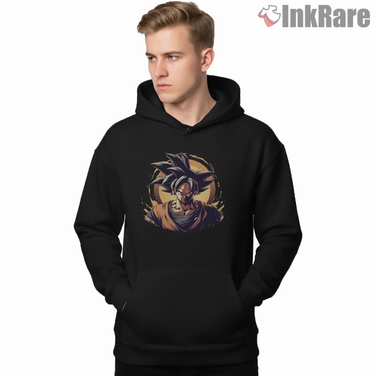 Goku Warm Sunset Aura Portrait Hoodie Black Goku Warm Sunset Aura Portrait Shirt on black hoodie for men graphic tee