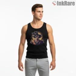 Goku Warm Sunset Aura Portrait Shirt on black tank top for men graphic tee