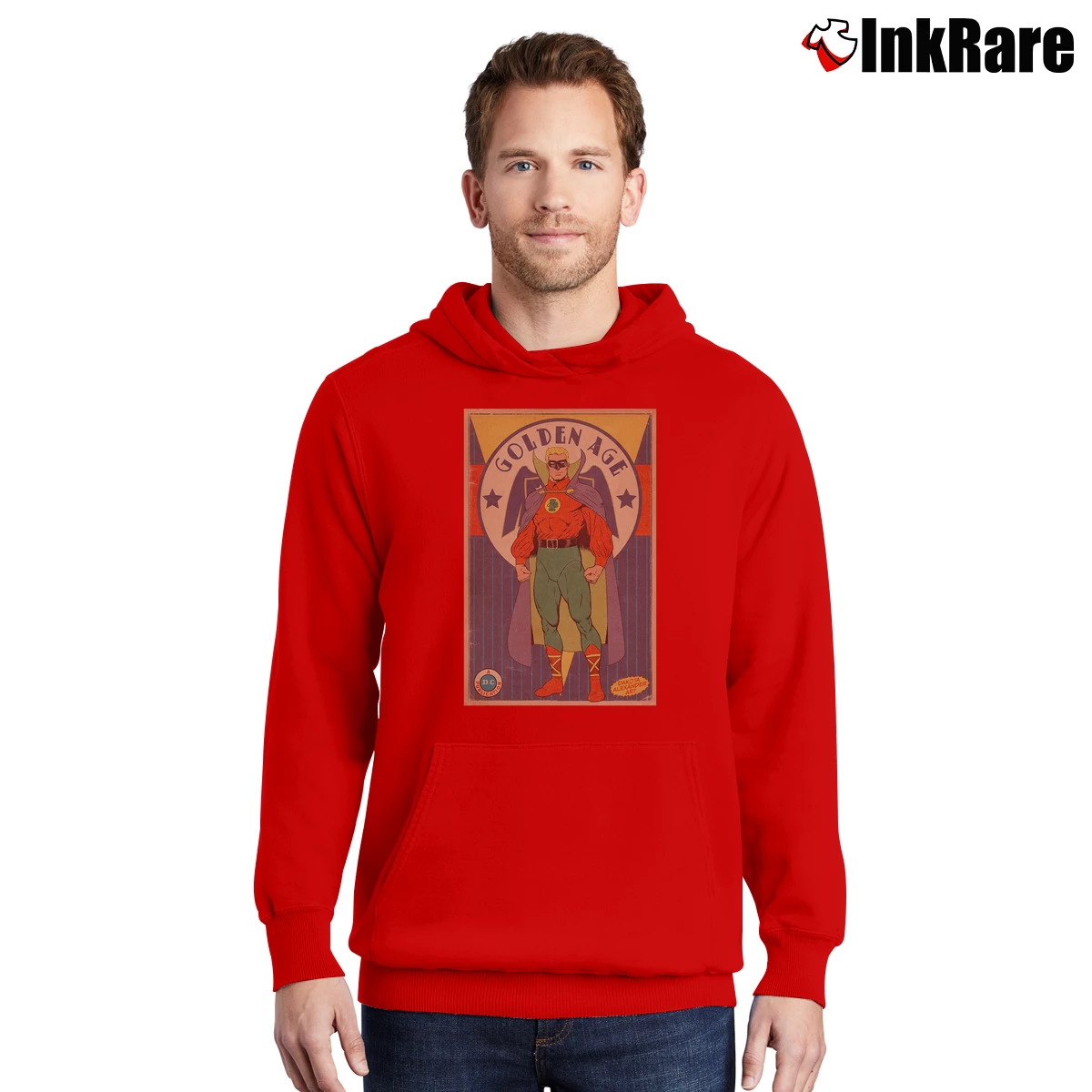 Men’s Golden Age Green Lantern Pullover Hoodie in red | Cozy, Durable, Modern Fit