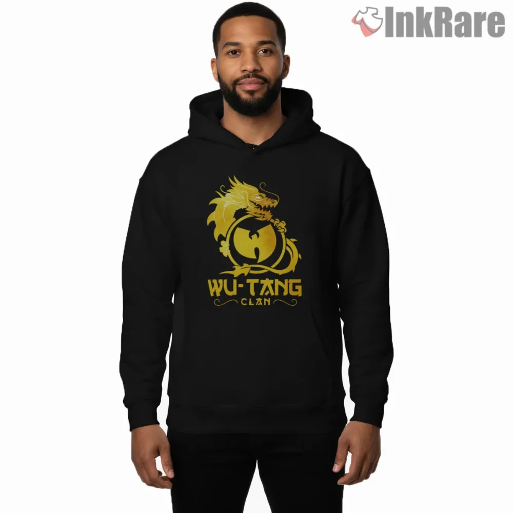 Golden Dragon Wu Tang Clan Crest Shirt on black hoodie for men graphic tee
