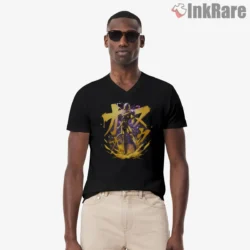 Golden Frieza Radiant Fury Splash Shirt on black v-neck shirt for men graphic tee