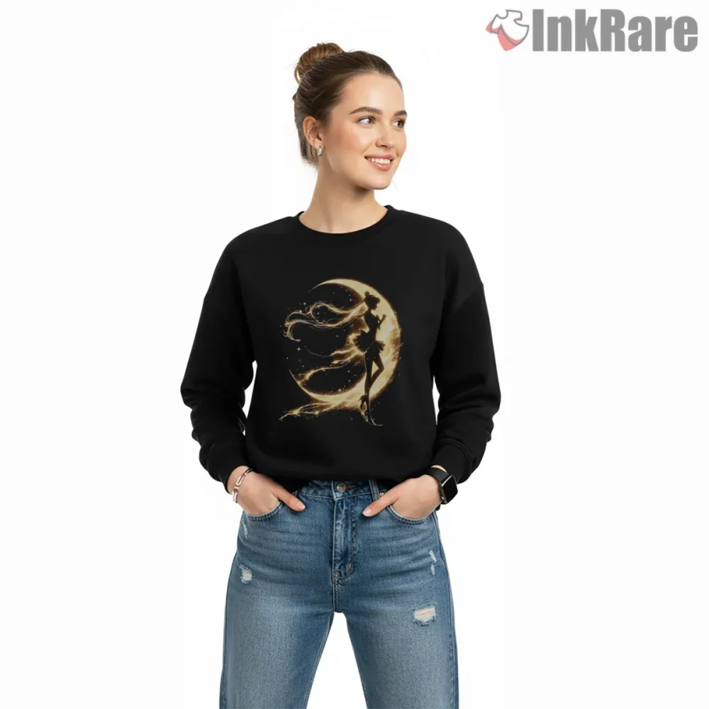 Golden Moon Silhouette Magical Girl Shirt on graphic shirt for women graphic tee