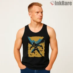 Golden Trail Forward Charge Batman Shirt on black tank top for men graphic tee