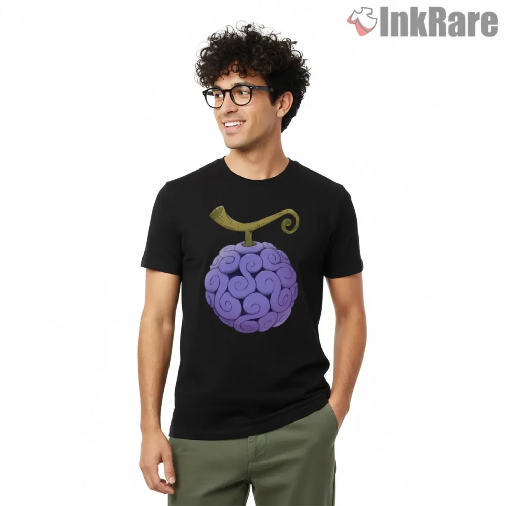 Gomu Gomu Devil Fruit Power Anime Shirt on black short sleeve shirt for men graphic tee