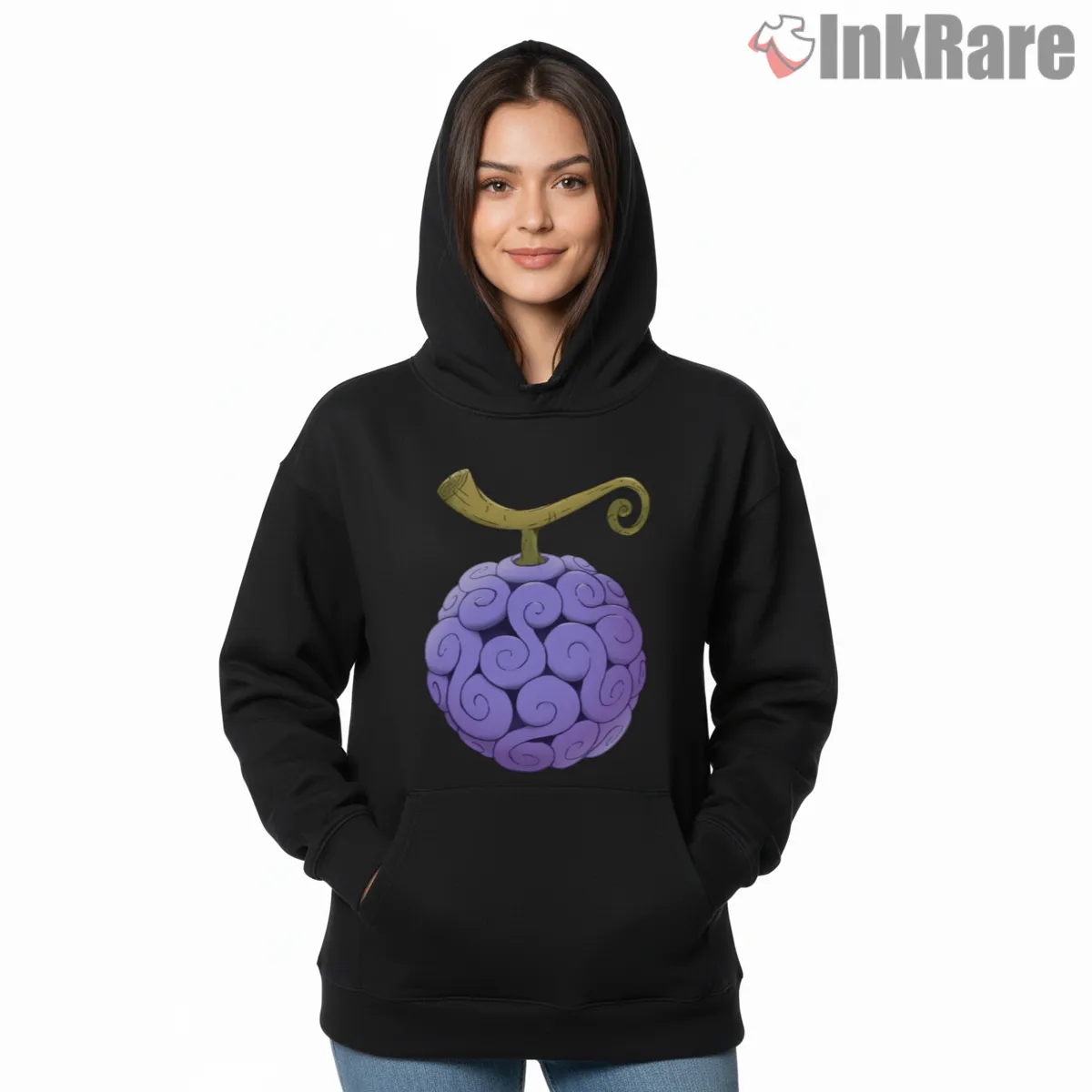 Gomu Gomu Devil Fruit Power Anime Shirt on black hoodie for women graphic tee