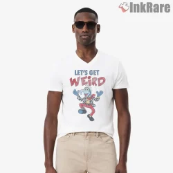 Gonzo Lets Get Weird Vintage Circus Poster Shirt on white v-neck shirt for men graphic tee