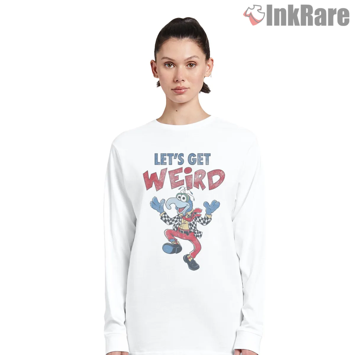 Gonzo Lets Get Weird Vintage Circus Poster Long Sleeve White Gonzo Lets Get Weird Vintage Circus Poster Shirt on white long sleeve shirt for women graphic tee