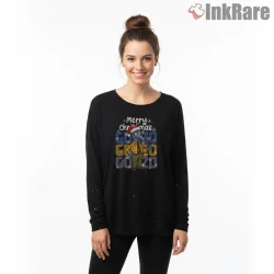 Gonzo Merry Christmas Retro Pixel Holiday Character Shirt on black long sleeve shirt for women graphic tee