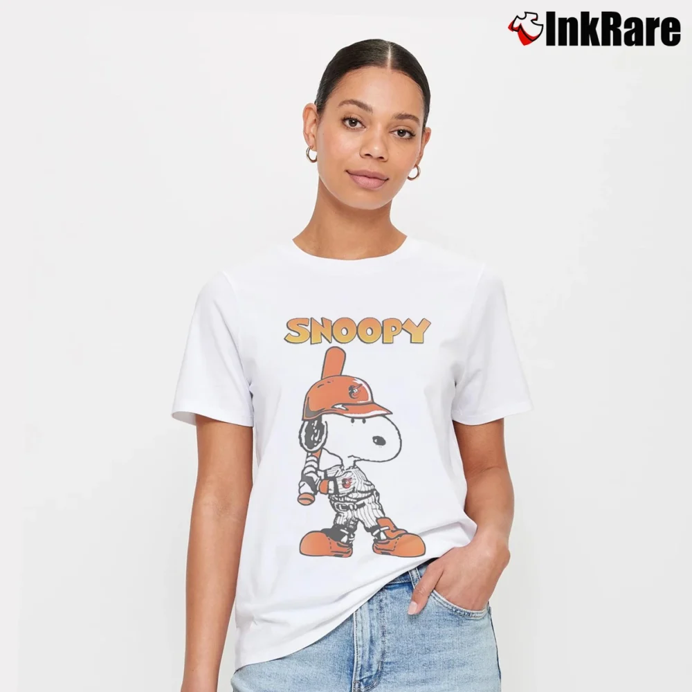 Women’s Good Baltimore Orioles Snoopy Player T-Shirt in white | Soft, Flattering Fit