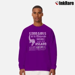 Men’s Good Girls Go To Heaven Bad Girls Go To Asgard With Loki Long-Sleeve Shirt in purple | Sleek, Lightweight, Year-Round Wear