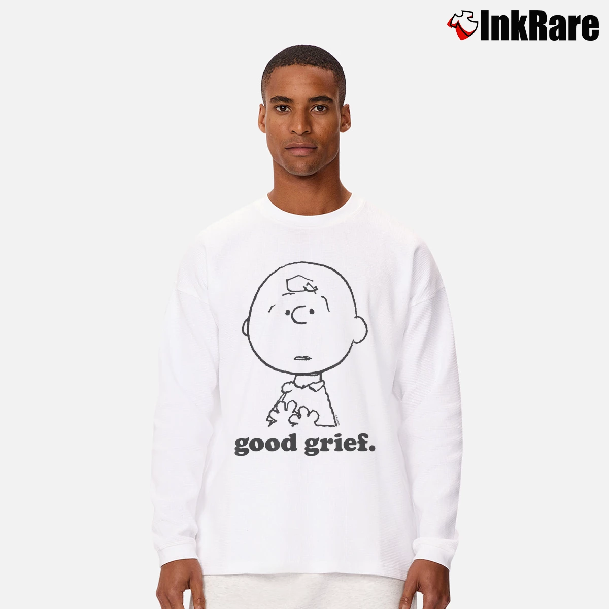 Good Grief Charlie Brown Face Men’s Long-Sleeve Tee in white – Versatile Layering Men’s Good Grief Charlie Brown Face Long-Sleeve Shirt in white | Sleek, Lightweight, Year-Round Wear