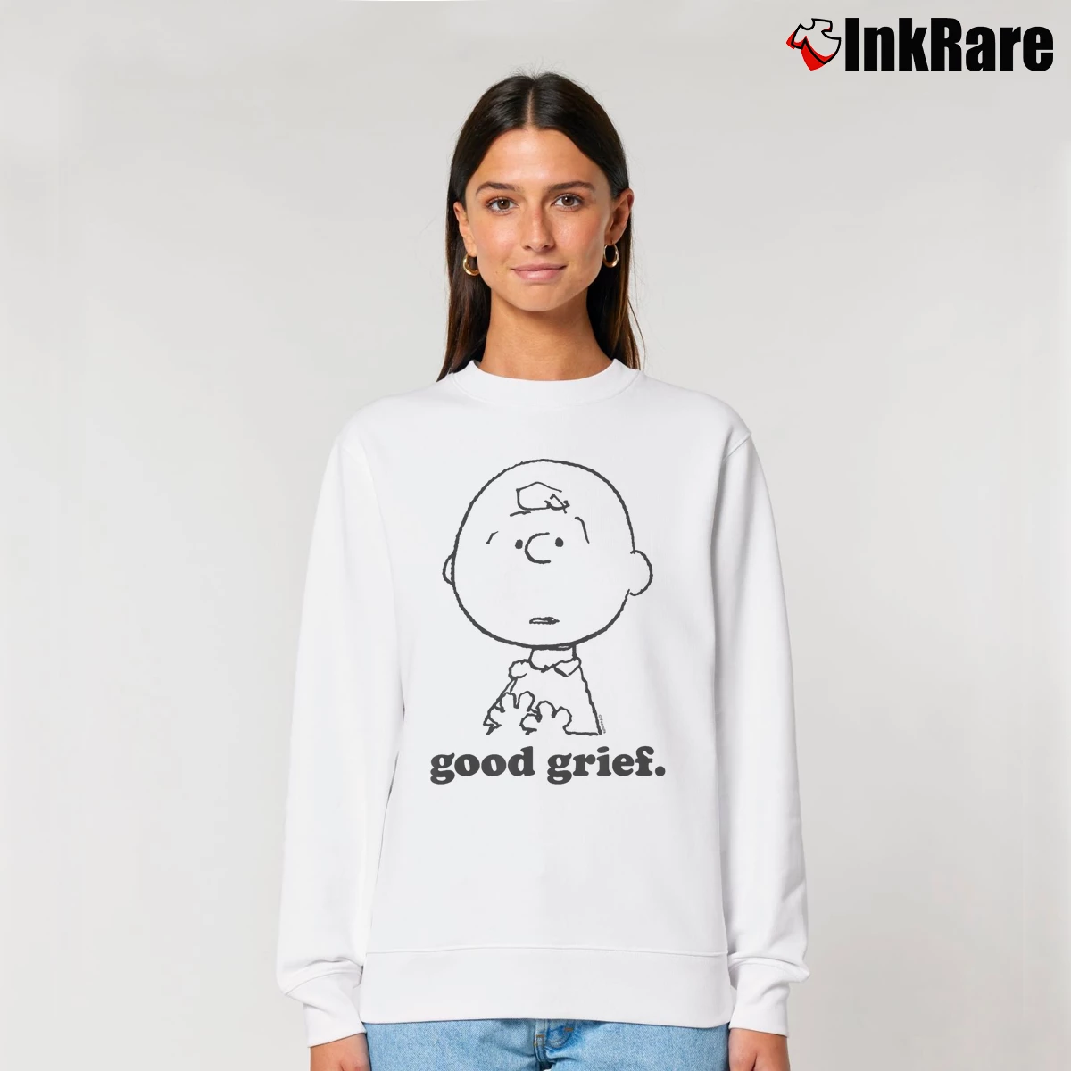 Good Grief Charlie Brown Face Women’s Relaxed Sweatshirt in white – Cozy Casual Women’s Good Grief Charlie Brown Face Relaxed Sweatshirt in white | Soft, Laid-Back Vibe