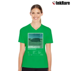 Women’s Good Kid Maad City Album Kendrick Lamar V-Neck Tee in irish green | Chic Neckline, Soft Texture