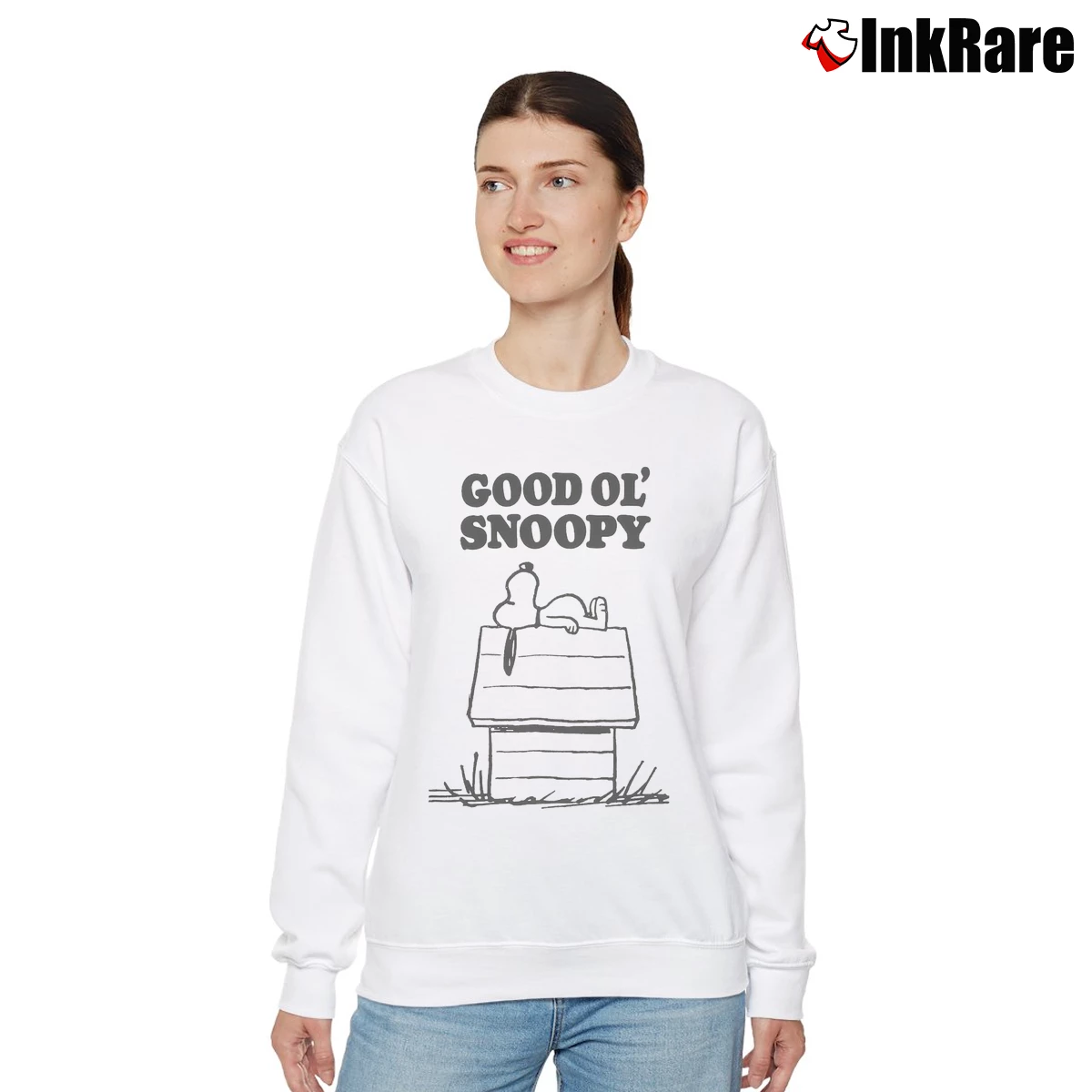 good ol snoopy Women’s Relaxed Sweatshirt in white – Cozy Casual Women’s good ol snoopy Relaxed Sweatshirt in white | Soft, Laid-Back Vibe