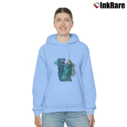 Women’s Gorgo Britain's Godzilla Fishing Monster Cozy Hoodie in light blue | Warm, Structured, Stylish