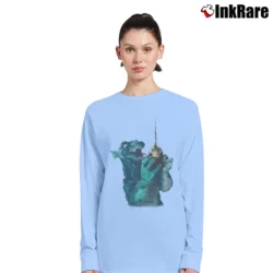 Women’s Gorgo Britain's Godzilla Fishing Monster Long-Sleeve Top in light blue | Sleek, Versatile, All-Season