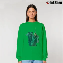Women’s Gorgo Britain's Godzilla Fishing Monster Relaxed Sweatshirt in irish green | Soft, Laid-Back Vibe