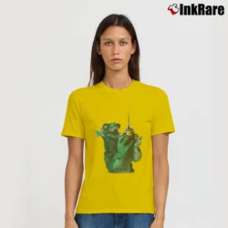 Women’s Gorgo Britain's Godzilla Fishing Monster Signature T-Shirt in yellow | Soft, Flattering Fit