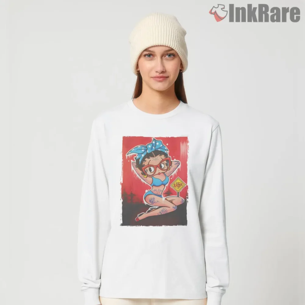 Graffiti Frame Glasses Betty Boop Street Sketch Shirt on white long sleeve shirt for women graphic tee