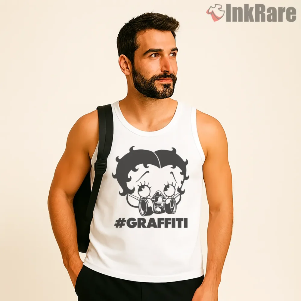 Graffiti Gas Mask Betty Boop Street Art Shirt on white tank top for men graphic tee