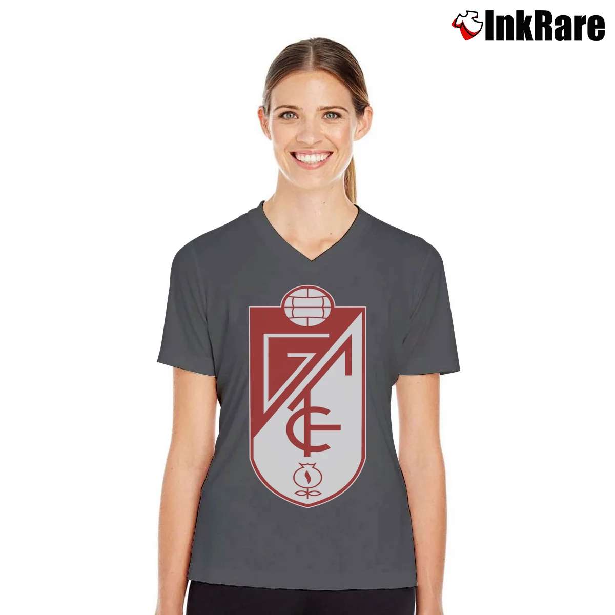 Granada CF Espana Futbol Soccer Women’s V-Neck Tee in charcoal – Flattering Fit Women’s Granada CF Espana Futbol Soccer V-Neck Tee in charcoal | Chic Neckline, Soft Texture