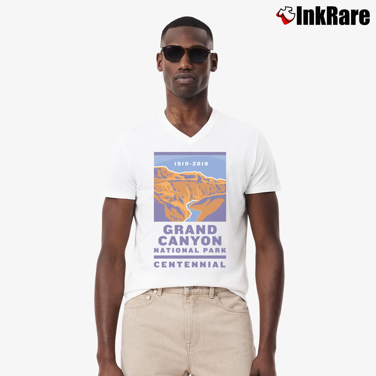 Men’s Grand Canyon National Park Centennial V-Neck Tee in white | Sharp, Breathable, Everyday Staple