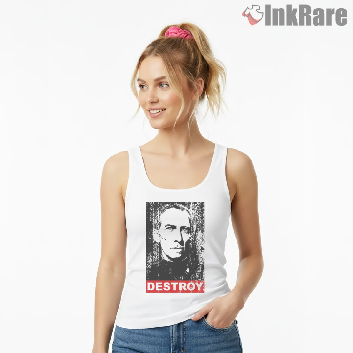 Grand Moff Tarkin Propaganda Style Tank Top White Grand Moff Tarkin Propaganda Style Shirt on white tank top for women graphic tee