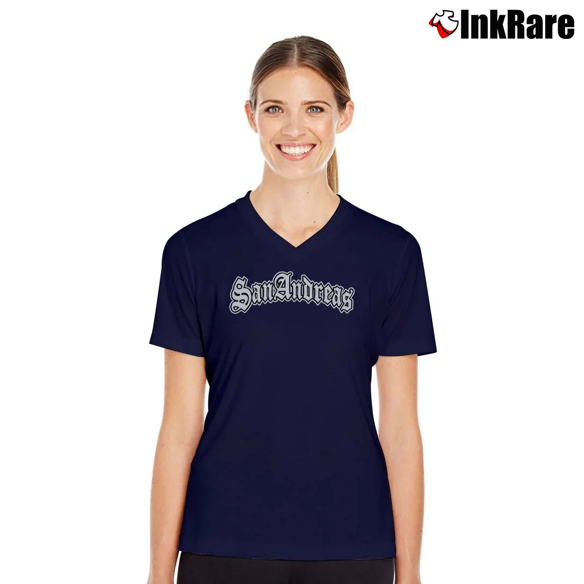 Women’s Grand Theft Auto San Andreas V-Neck Tee in navy | Chic Neckline, Soft Texture
