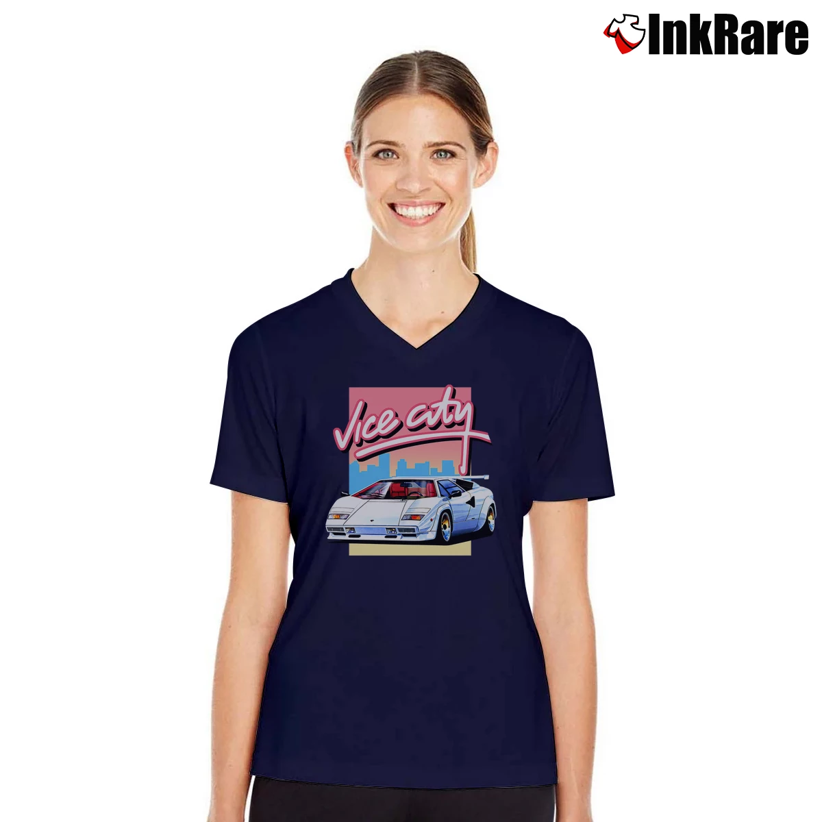 Women’s Grand Theft Auto Vice City V-Neck Tee in navy | Chic Neckline, Soft Texture