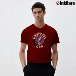 Men’s Grateful Dad Deadhead Fathers V-Neck Tee in maroon | Sharp, Breathable, Everyday Staple
