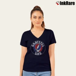 Women’s Grateful Dad Deadhead Fathers V-Neck Tee in navy | Chic Neckline, Soft Texture