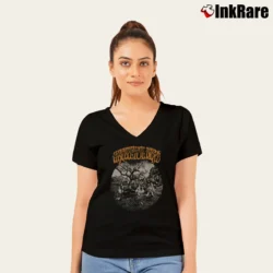Women’s Grateful Dead 1969 Aoxomoxo Album Skull And Roses V-Neck Tee in black | Chic Neckline, Soft Texture