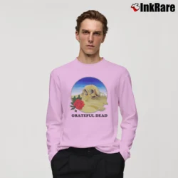 Men’s Grateful Dead 1981 Stanley Mouse Europe Skull Rose Design Long-Sleeve Shirt in light pink | Sleek, Lightweight, Year-Round Wear