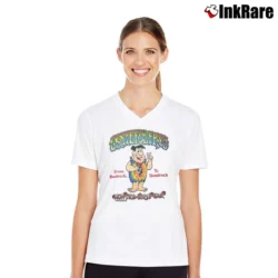 Women’s Grateful Dead 1989 Fred Flintstones Parody Non Stop World Tour V-Neck Tee in white | Chic Neckline, Soft Texture