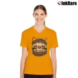 Women’s Grateful Dead 1993 Summer Tour Desert Bears V-Neck Tee in orange | Chic Neckline, Soft Texture