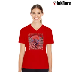 Women’s Grateful Dead 1994 Fall Tour Mountain Banjo V-Neck Tee in red | Chic Neckline, Soft Texture