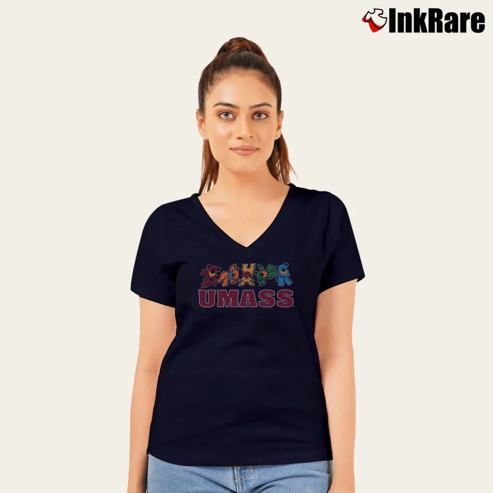 Women’s Grateful Dead 1994 Umass College V-Neck Tee in navy | Chic Neckline, Soft Texture