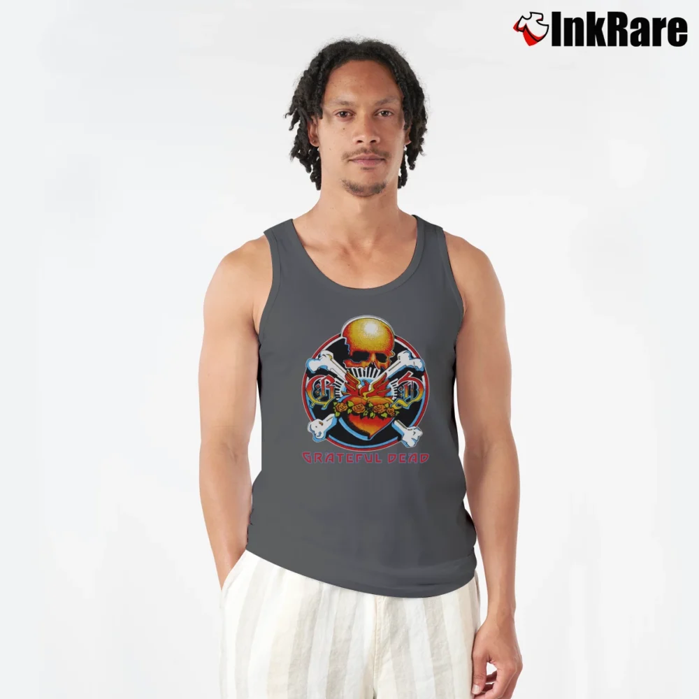 Men’s Grateful Dead 80s Skull Tank Top in charcoal | Breathable, Active-Friendly Design