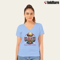 Women’s Grateful Dead 80s Skull V-Neck Tee in light blue | Chic Neckline, Soft Texture