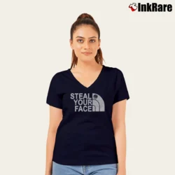 Women’s Grateful Dead 90s Distressed Steal Your Face Band V-Neck Tee in navy | Chic Neckline, Soft Texture