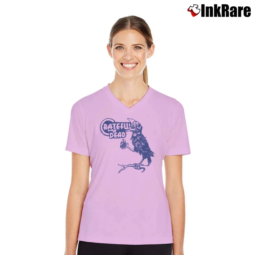 Women’s Grateful Dead Birdsong V-Neck Tee in light pink | Chic Neckline, Soft Texture