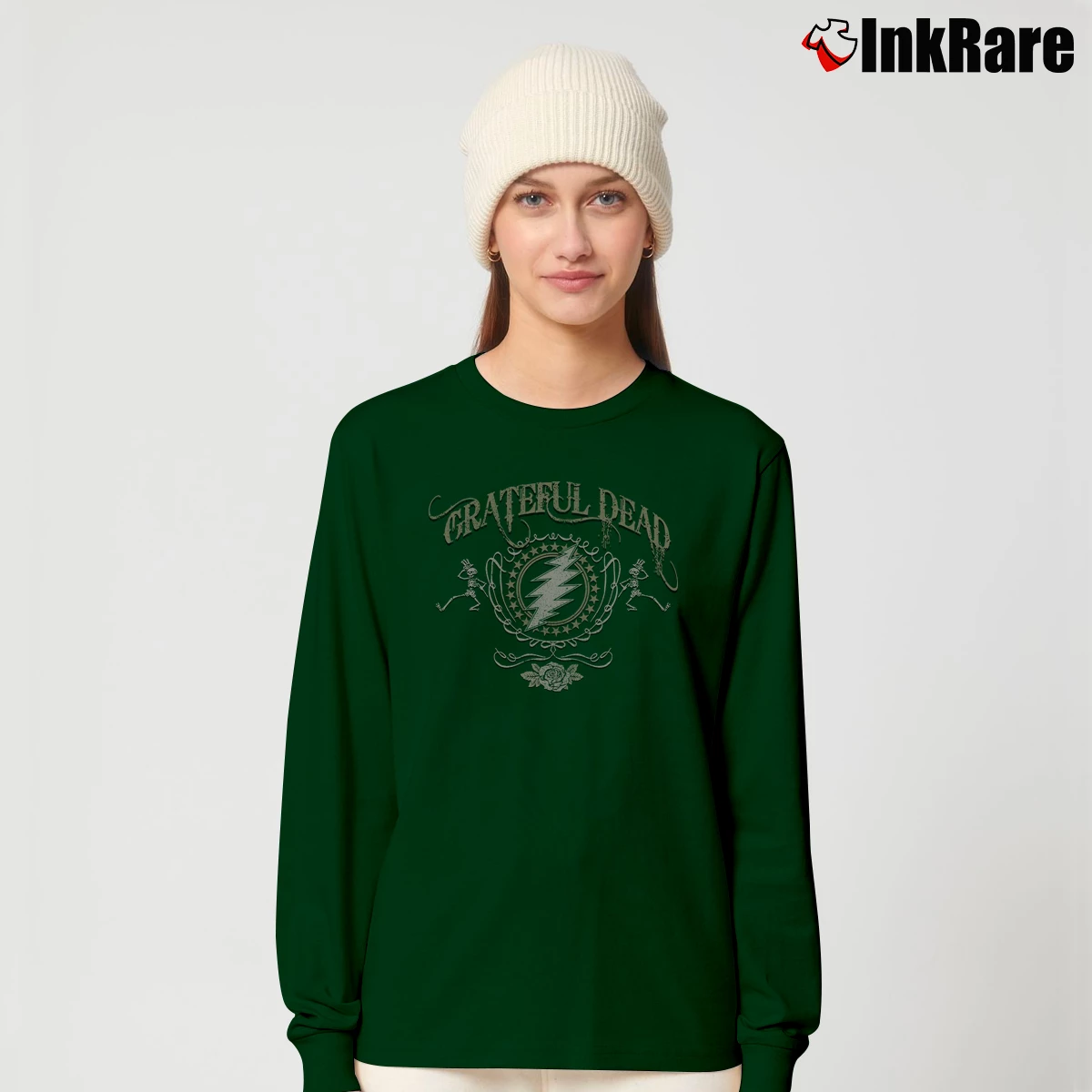 Women’s Grateful Dead Bolt Brown Long-Sleeve Top in forest green | Sleek, Versatile, All-Season