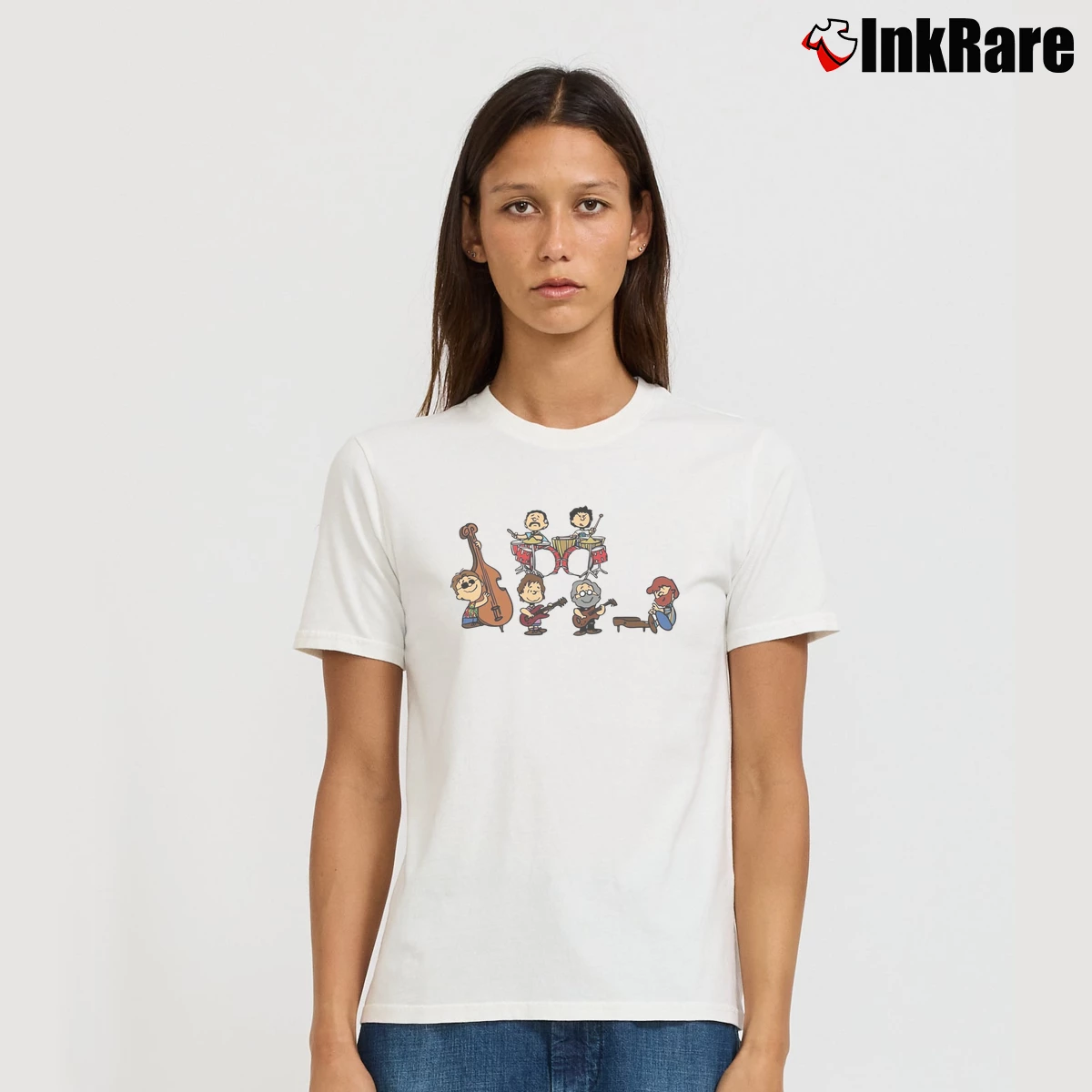 Grateful Dead Cartoon Band Plays Women’s Tee in white – Effortless Style Women’s Grateful Dead Cartoon Band Plays T-Shirt in white | Soft, Flattering Fit