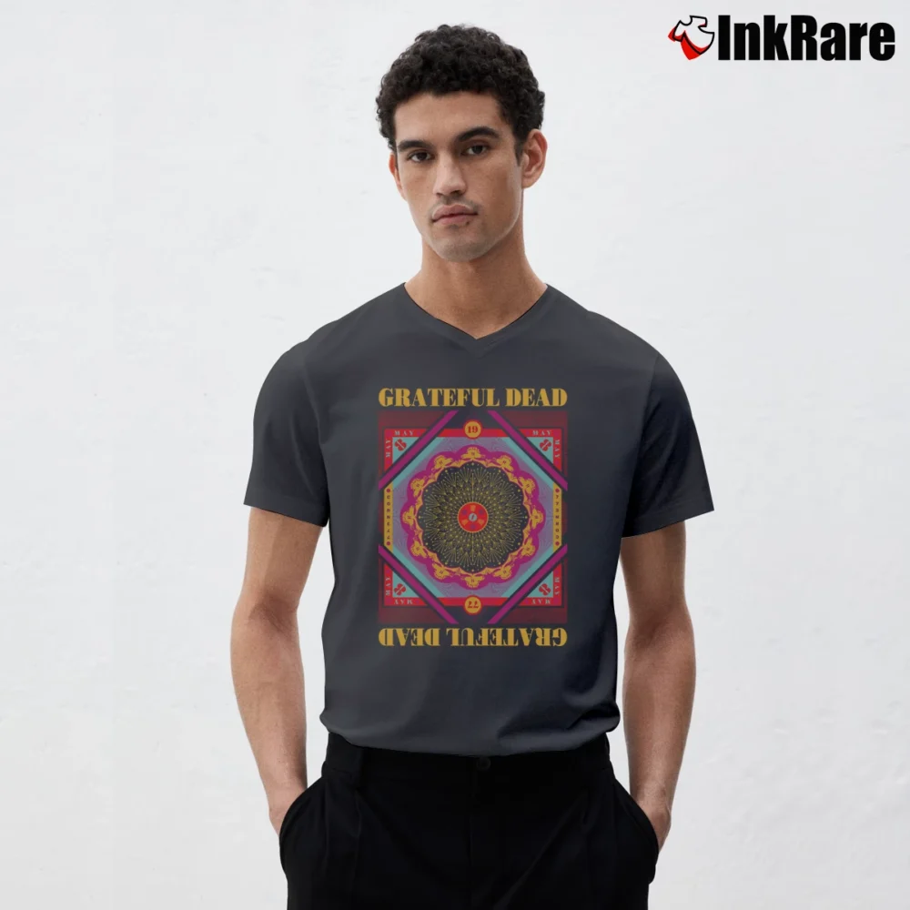 Men’s Grateful Dead Cornell 1977 Vintage Rock Concert V-Neck Tee in charcoal | Sharp, Breathable, Everyday Staple