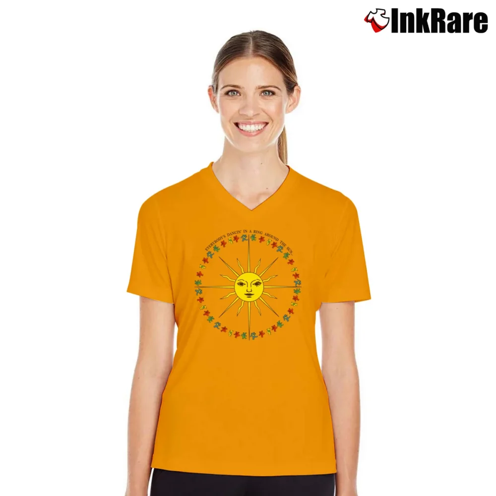 Women’s Grateful Dead Dancing Bears 1988 Tour for Music Lovers V-Neck Tee in orange | Chic Neckline, Soft Texture