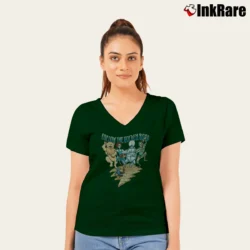 Women’s Grateful Dead Follow The Golden Road V-Neck Tee in forest green | Chic Neckline, Soft Texture